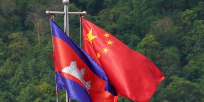 Cambodian & Chinese flags.